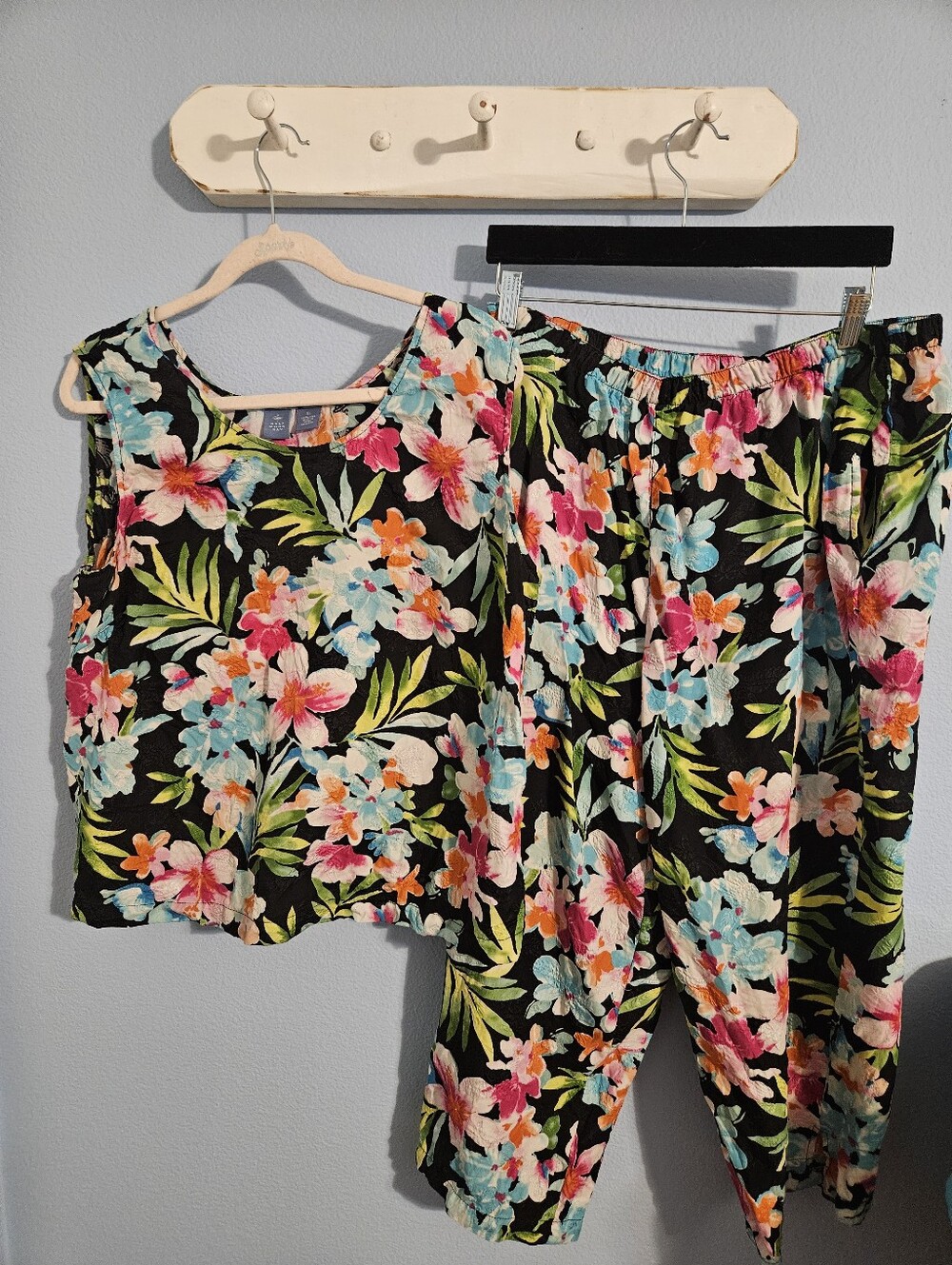Half Moon Bay Silk Floral Top And Pants in Black & Bright Floral